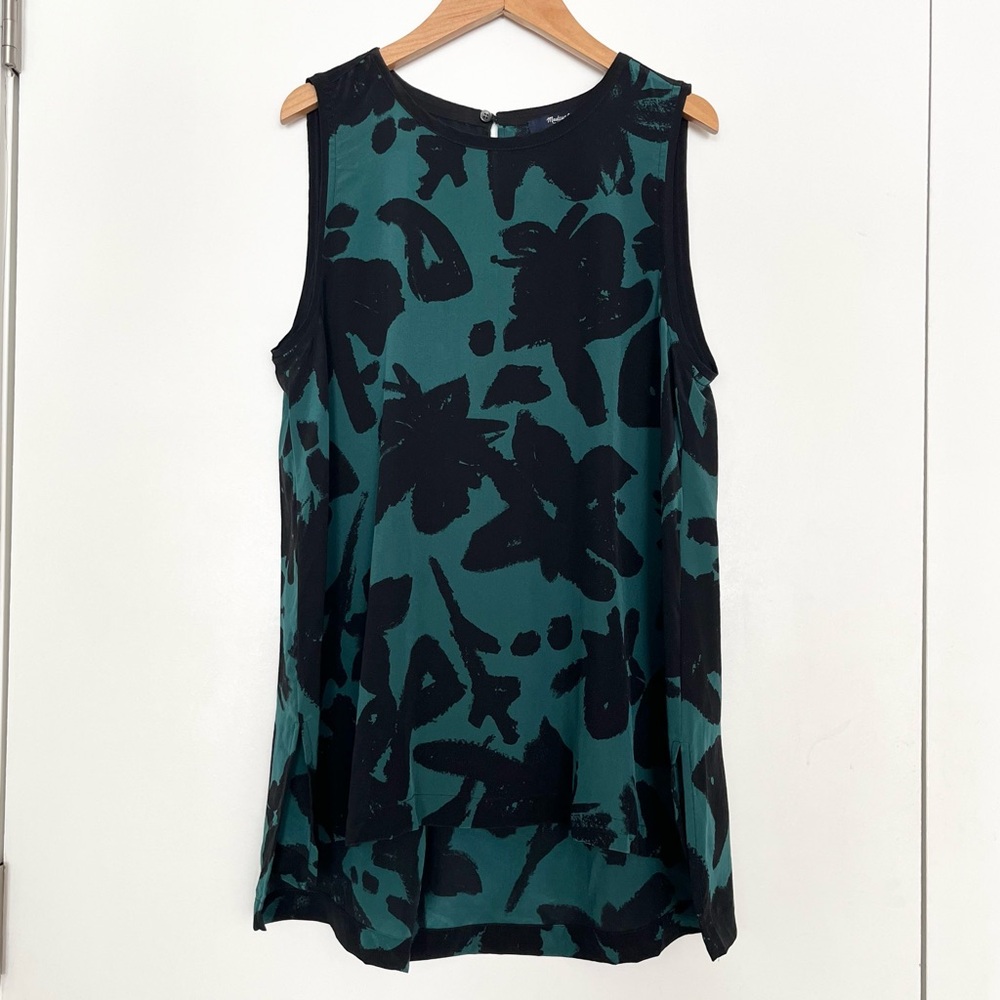 Madewell Women's 100% Silk Sleeveless Blouse Top Size M Green Print Office